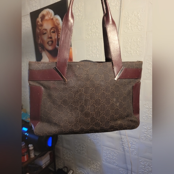 GUCCI GG Denim Mini Tote Leather Black Brown Handle Bag AUTHENTIC - Picture 2 of 15